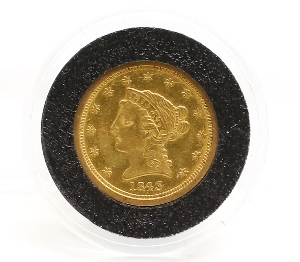 1843 U.S. $2.50 DOLLAR COIN: NO GRADE PLEASE READ CAREFULLY - PREVIEW FOR THIS AUCTION WILL BE THE DAY OF THE SALE FROM 9:00 AM TILL 1:00 PM AT THE START OF THE AUCTION - SINCE THIS IS A COIN SALE PLEASE NOTE. ITEMS MUST BE PAID