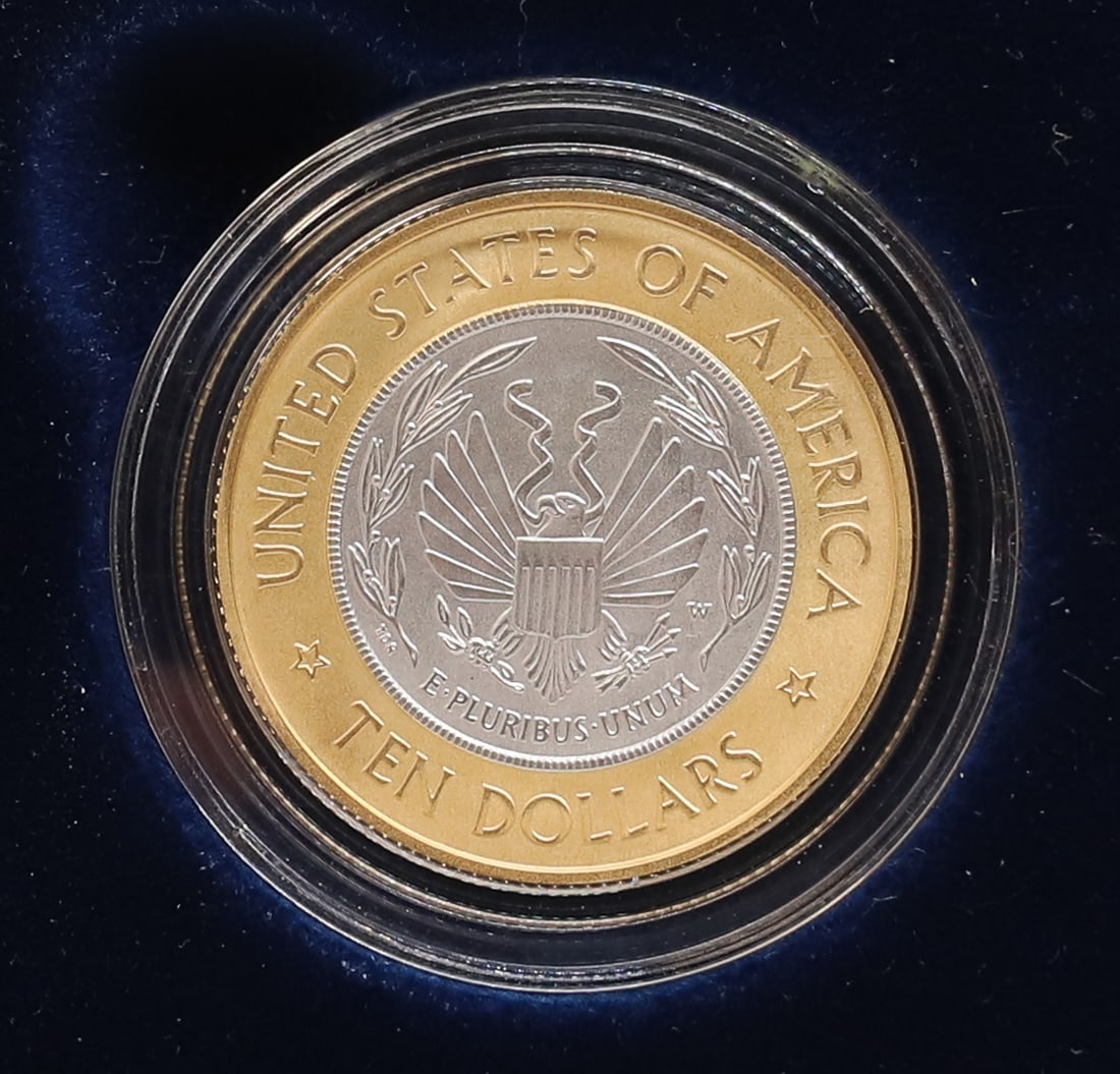 2000 LIBRARY OF CONGRESS BI-METALLIC $10.00 COIN: GOLD AND PLATINUM, NEW IN BOX PLEASE READ CAREFULLY - PREVIEW FOR THIS AUCTION WILL BE THE DAY OF THE SALE FROM 9:00 AM TILL 1:00 PM AT THE START OF THE AUCTION - SINCE THIS IS A COIN SALE PLEASE