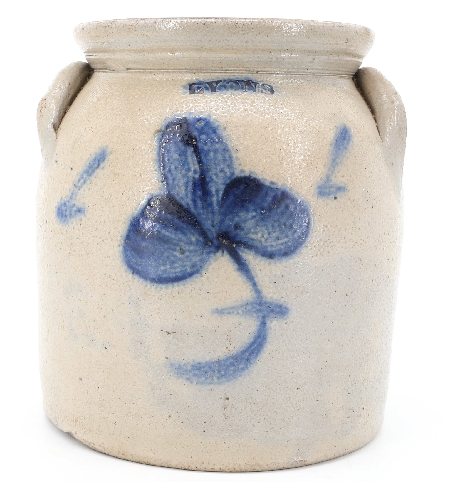 LYONS, NY BLUE DECORATED CROCK: BLUE FLORAL DECORATION. 8 1/2" X 6 1/4". PLEASE READ CAREFULLY - ITEMS MUST BE PAID FOR THROUGH LIVE AUCTIONEERS OR WITH CASH OR CHECK IN PERSON - Terms for Purchasing and Shipping of Auction Items.