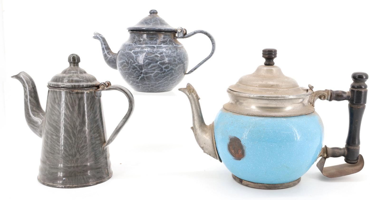 (3) AGATE TEAPOTS - 2
