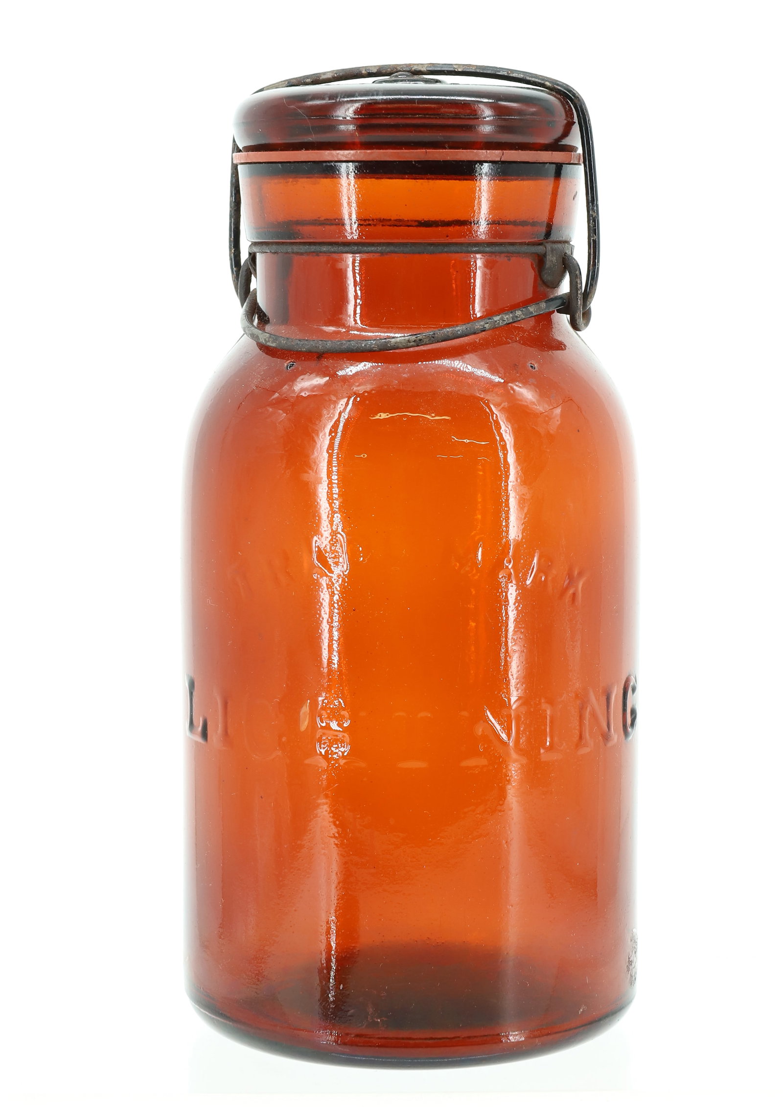 AMBER "LIGHTNING" FRUIT JAR (1 of 5)