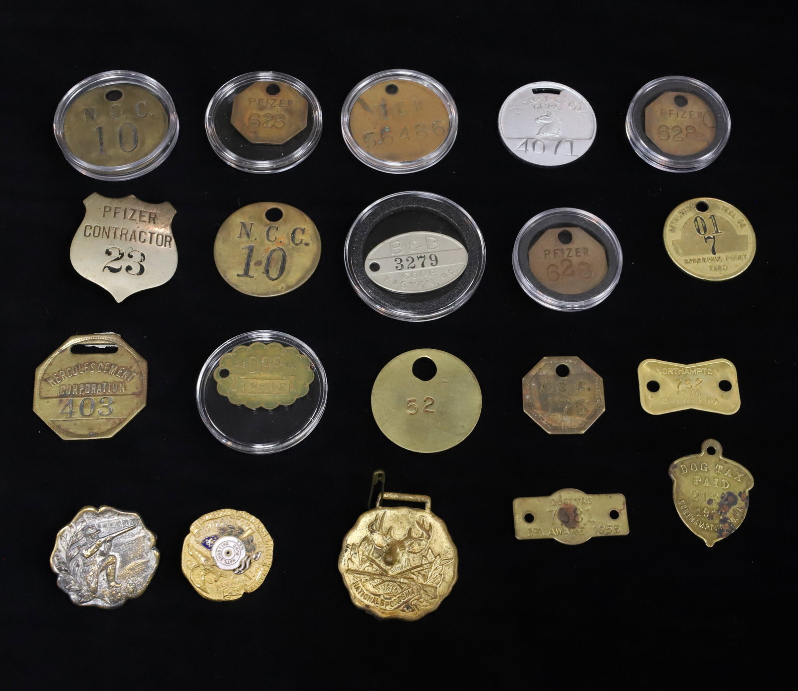 LOT OF VINTAGE WORK TAGS AND DOG LICENSES (1 of 4)