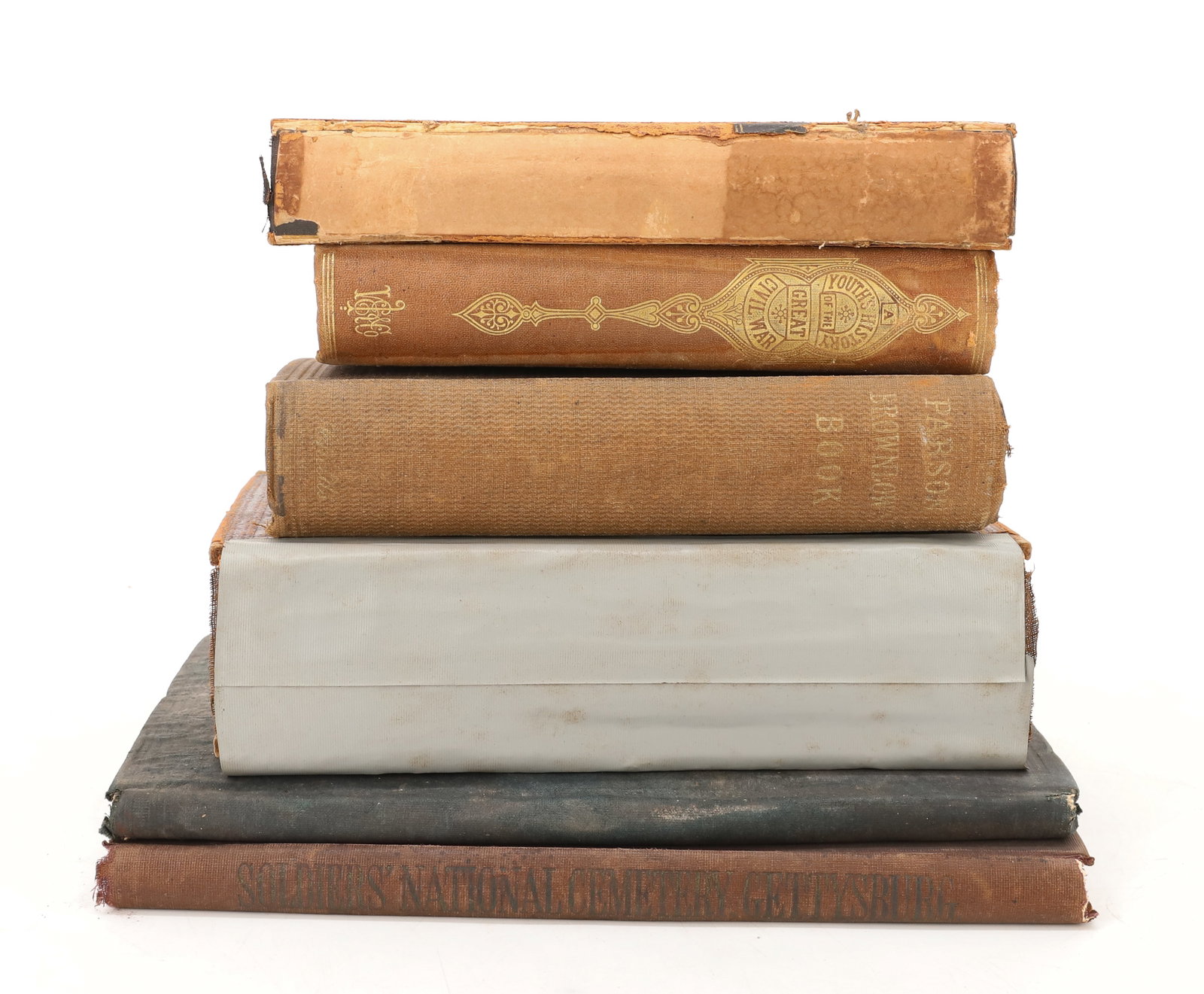 LOT OF (6) CIVIL WAR RELATED BOOKS: INCLUDING: "SKETCHES OF THE RISE, PROGRESS, AND DECLINE OF SECESSION..." BY BROWNLOW (1862). "YOUTH'S HISTORY OF THE GREAT CIVIL WAR..." BY HORTON (1867). "DEMOCRACY IN AMERICA..." BY TOCQUEVILLE (184