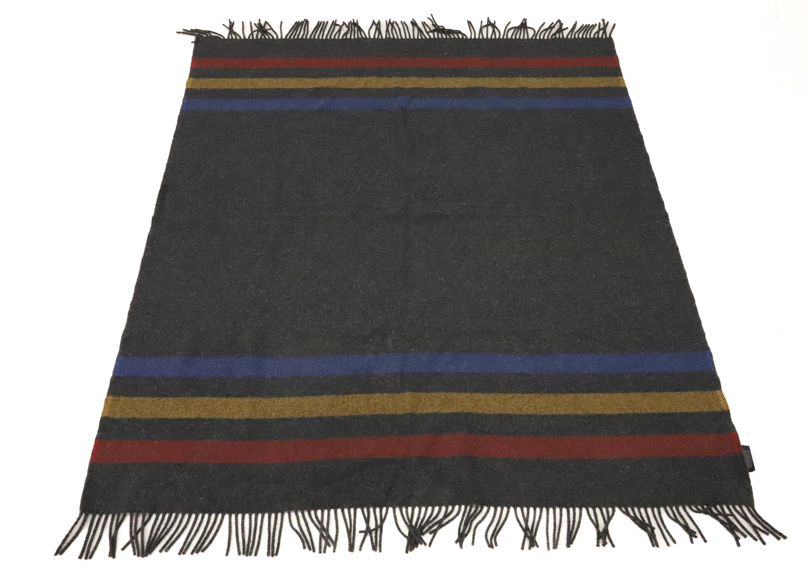 (2) PENDLETON HOME COLLECTION WOOL BLANKETS: SMALLER W/ FRINGE AND BLUE / YELLOW / RED STRIPES. 58" X 54". SOLID GREEN BLANKET 66" X 63". PLEASE READ CAREFULLY - ITEMS MUST BE PAID FOR THROUGH LIVE AUCTIONEERS OR WITH CASH OR CHECK IN PERSON -