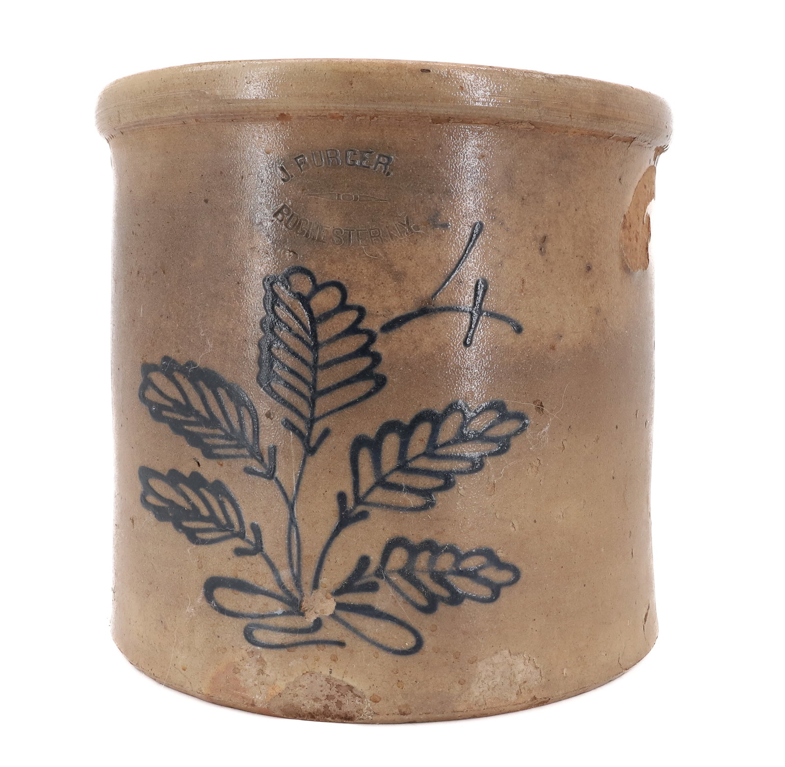 FOUR-GALLON BLUE DECORATED CROCK (1 of 8)