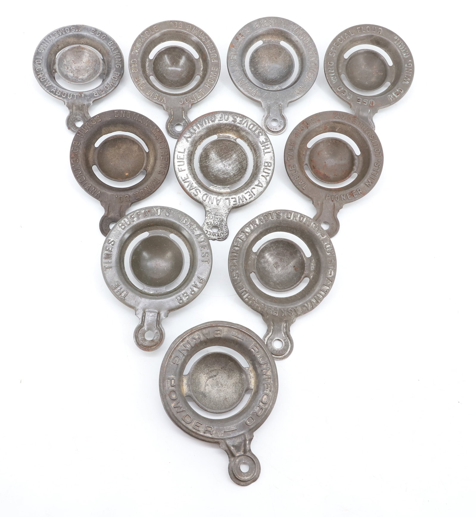 LOT OF TIN ADVERTISING EGG SEPARATORS (1 of 4)