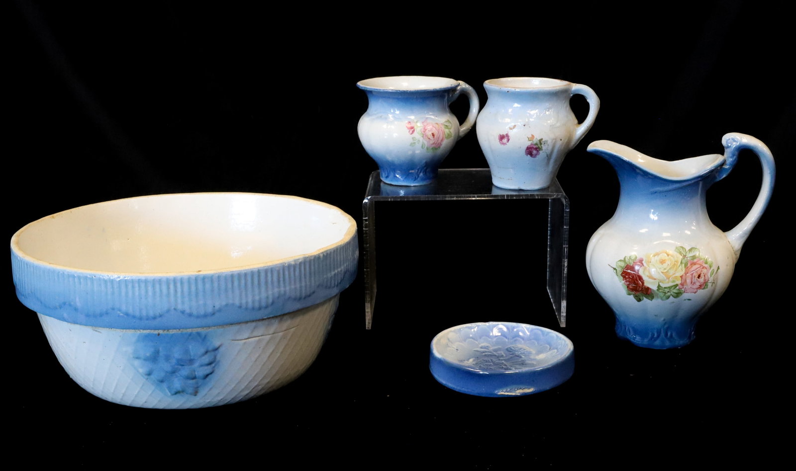 (5) BLUE/WHITE STONEWARE PITCHERS/MUGS/MORE (1 of 6)