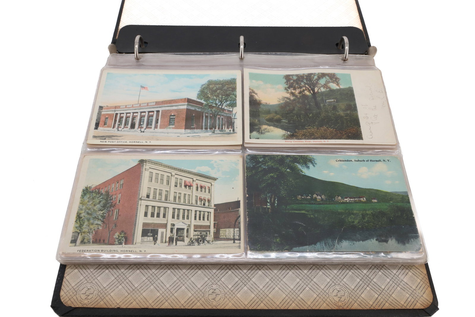 ALBUM OF HORNELL, NY POSTCARDS: (100) CARDS DEPICTING VARIOUS BUILDINGS / SIGHTS IN HORNELL, NY. PLEASE READ CAREFULLY - ITEMS MUST BE PAID FOR THROUGH LIVE AUCTIONEERS OR WITH CASH OR CHECK IN PERSON - Terms for Purchasing and