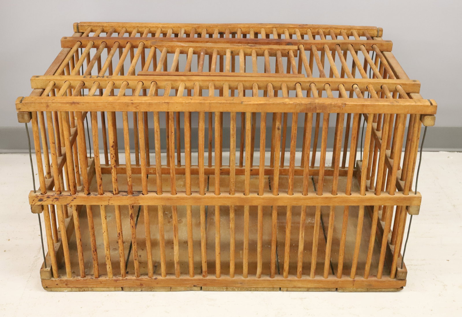 WOODEN CHICKEN CRATE: DOWEL CONSTRUCTION WITH HINGED LID ON TOP. 20" X 36" X 24". PLEASE READ CAREFULLY - ITEMS MUST BE PAID FOR THROUGH LIVE AUCTIONEERS OR WITH CASH OR CHECK IN PERSON - Terms for Purchasing and Shipping 