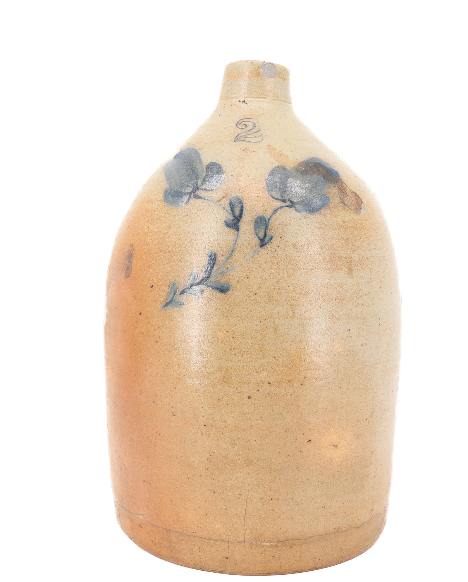 TWO-GALLON BLUE DECORATED STONEWARE JUG (1 of 8)