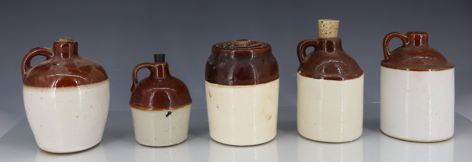 (5) MINIATURE STONEWARE JUGS / CROCK (1 of 5)