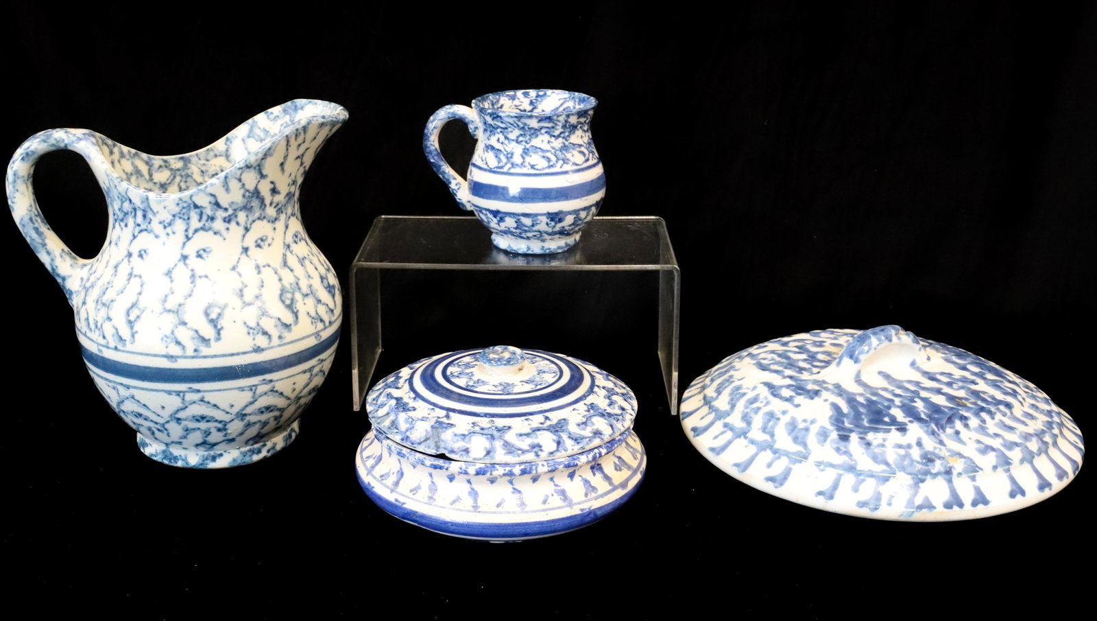 LOT OF BLUE BANDED SPONGEWARE POTTERY (1 of 10)