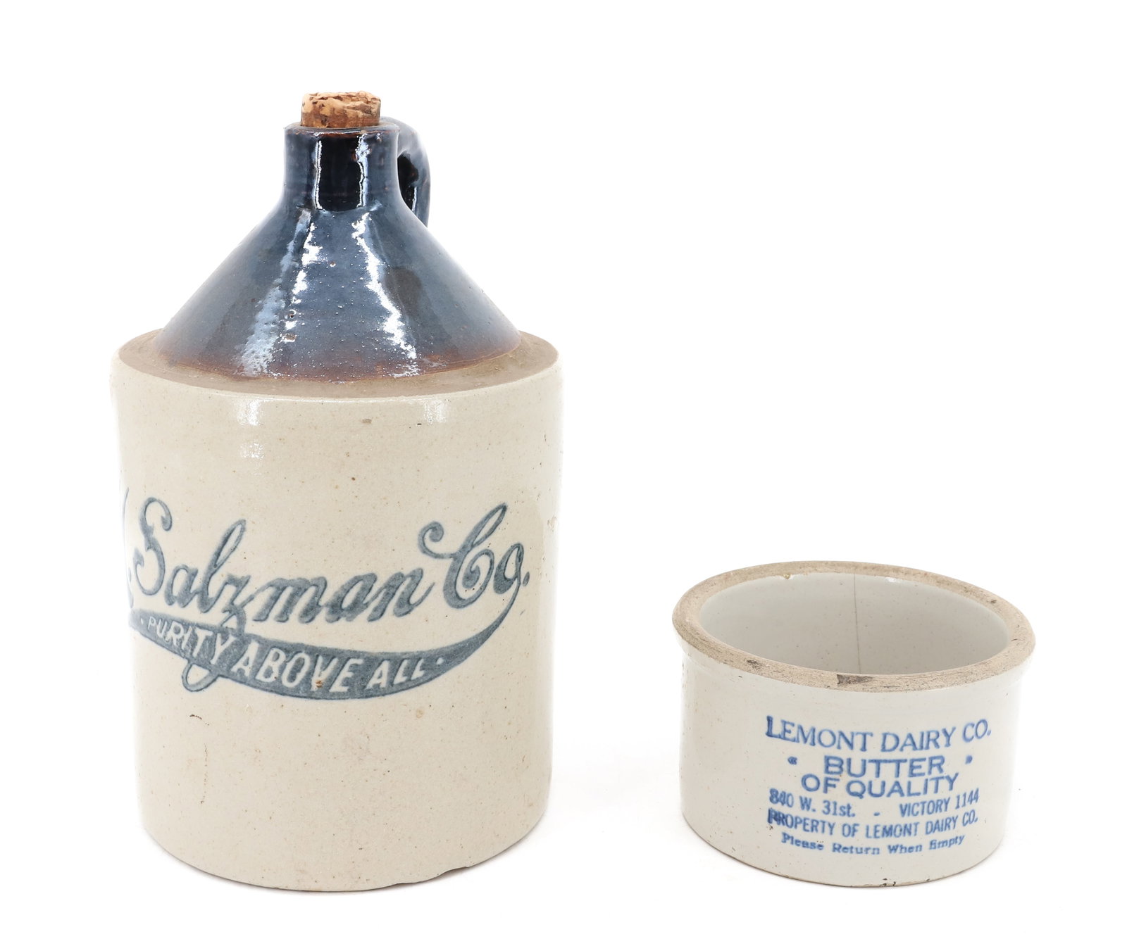ADVERTISING STONEWARE JUG AND BUTTER CROCK (1 of 4)