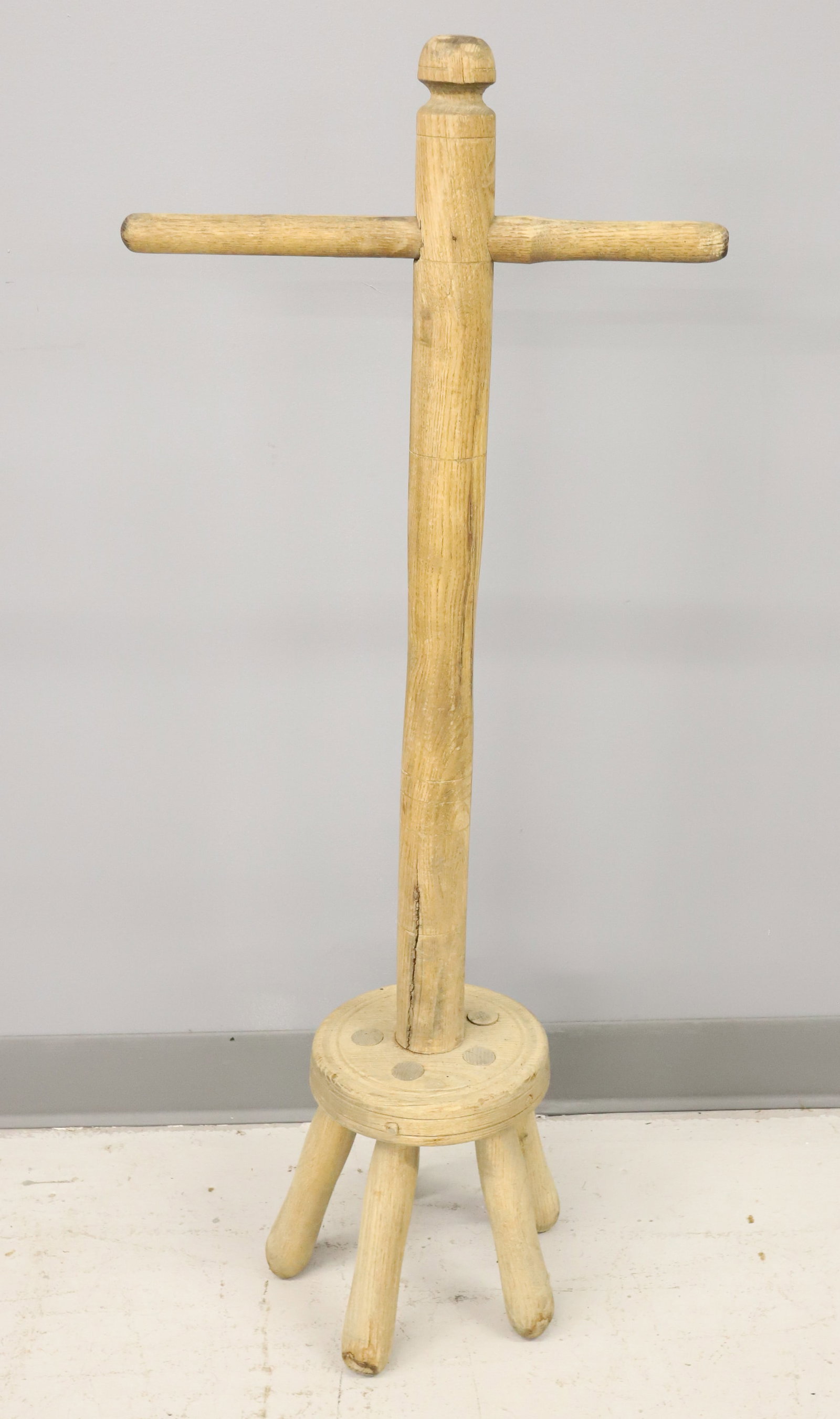 19TH C. WASHING DOLLY STICK: MANUAL LAUNDRY TOOL. MORTISED CONSTRUCTION. 37 1/2" H. PLEASE READ CAREFULLY - ITEMS MUST BE PAID FOR THROUGH LIVE AUCTIONEERS OR WITH CASH OR CHECK IN PERSON - Terms for Purchasing and Shipping of Au