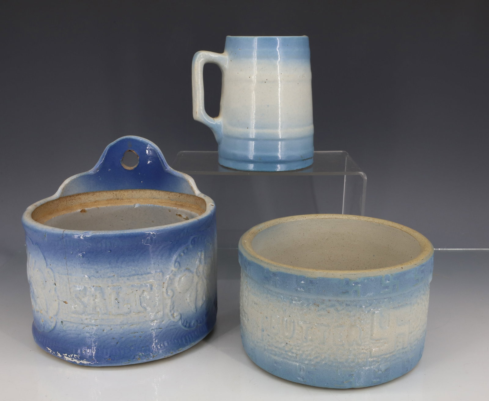 (3) BLUE / WHITE SALT GLAZED STONEWARE ITEMS (1 of 7)