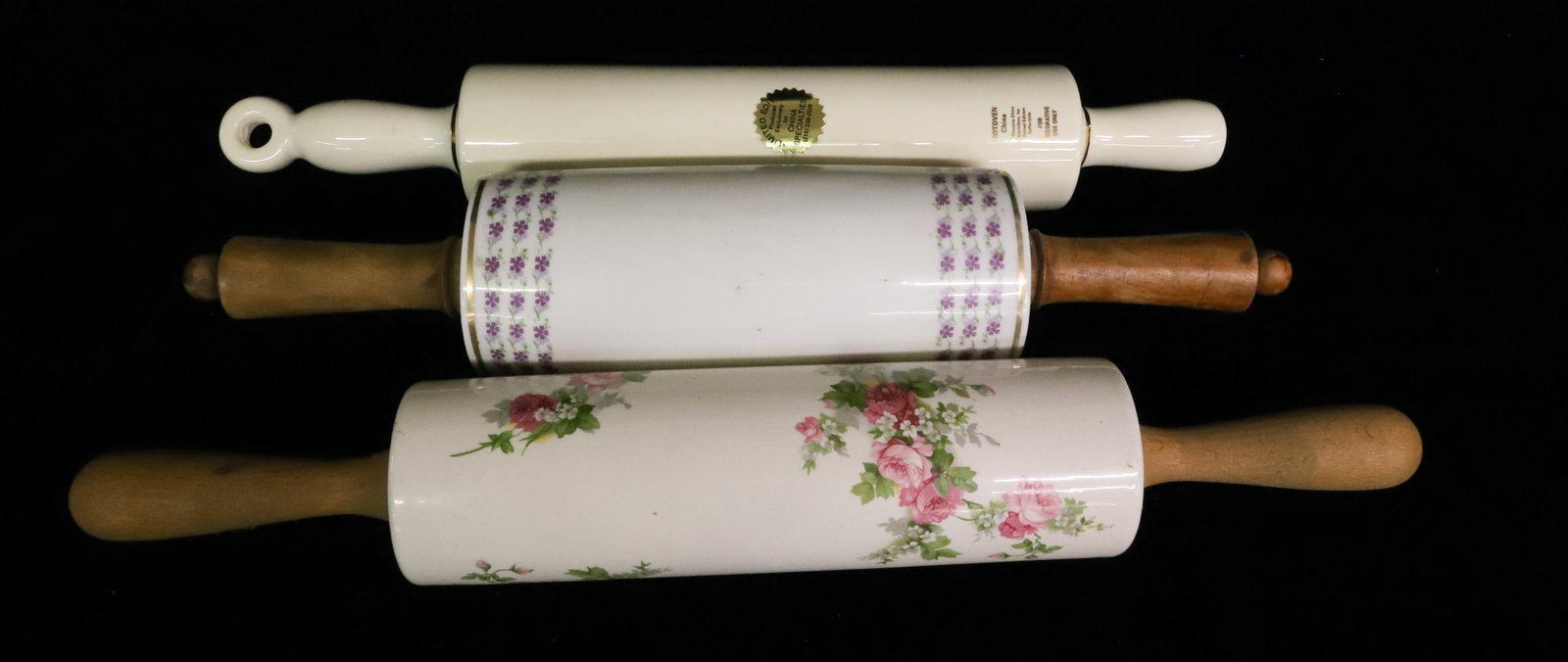 (3) CERAMIC DECORATED ROLLING PINS - 2