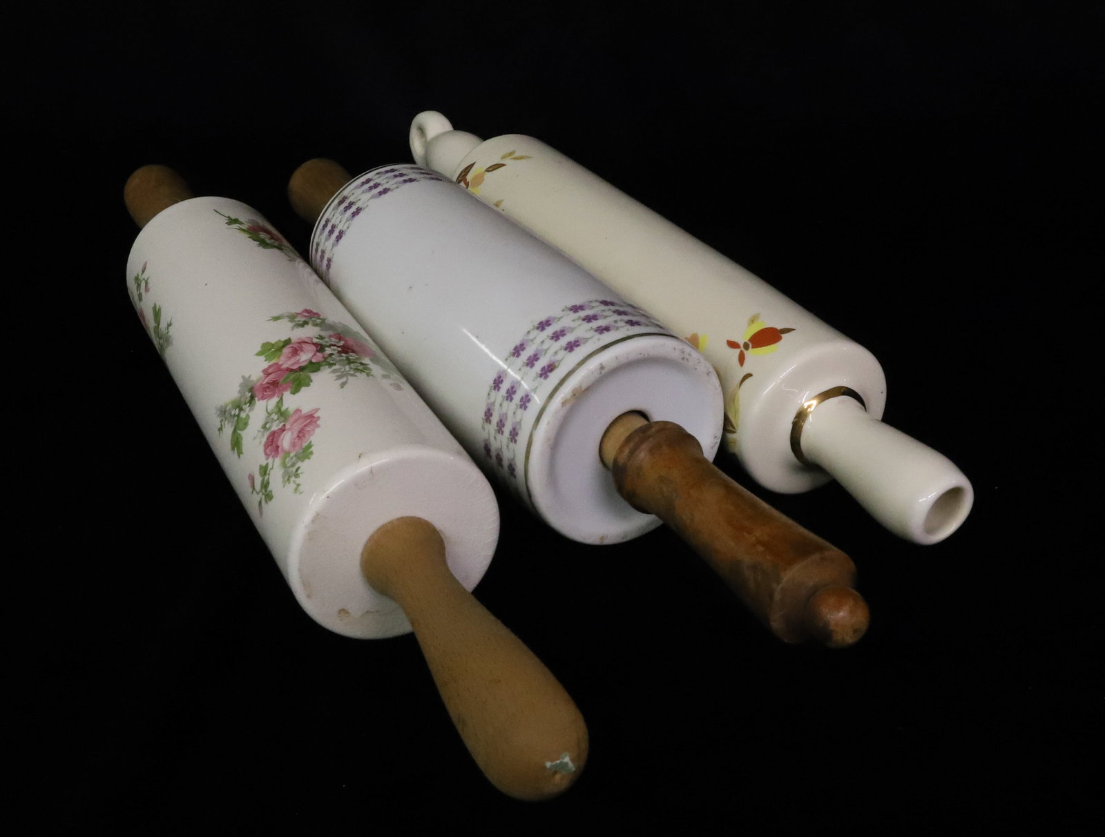 (3) CERAMIC DECORATED ROLLING PINS - 3