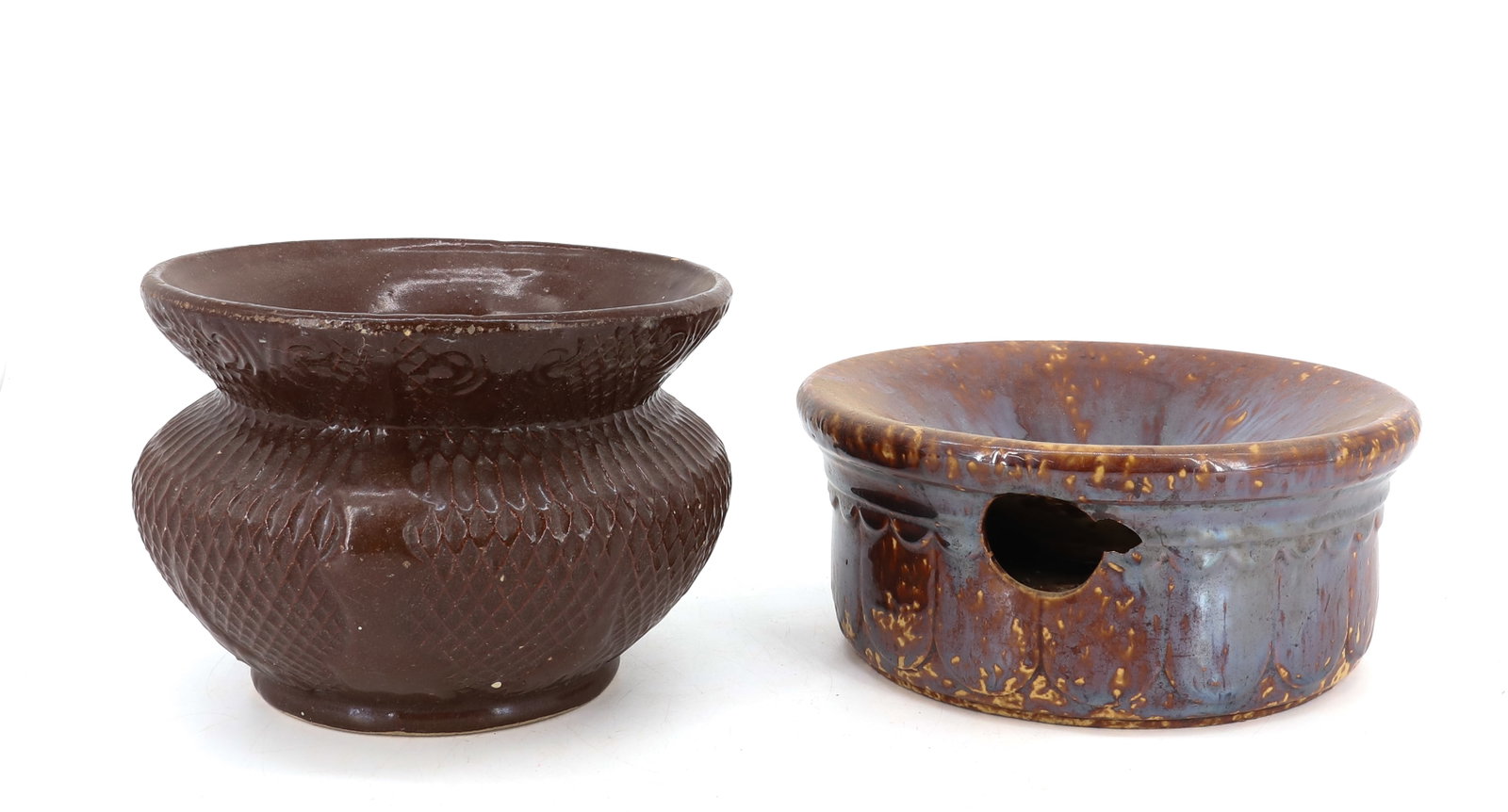 (2) POTTERY SPITTOONS - 2