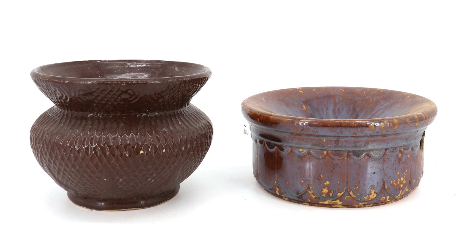 (2) POTTERY SPITTOONS - 3