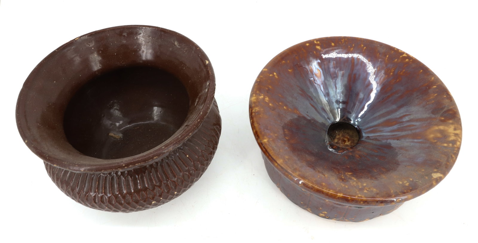 (2) POTTERY SPITTOONS - 4