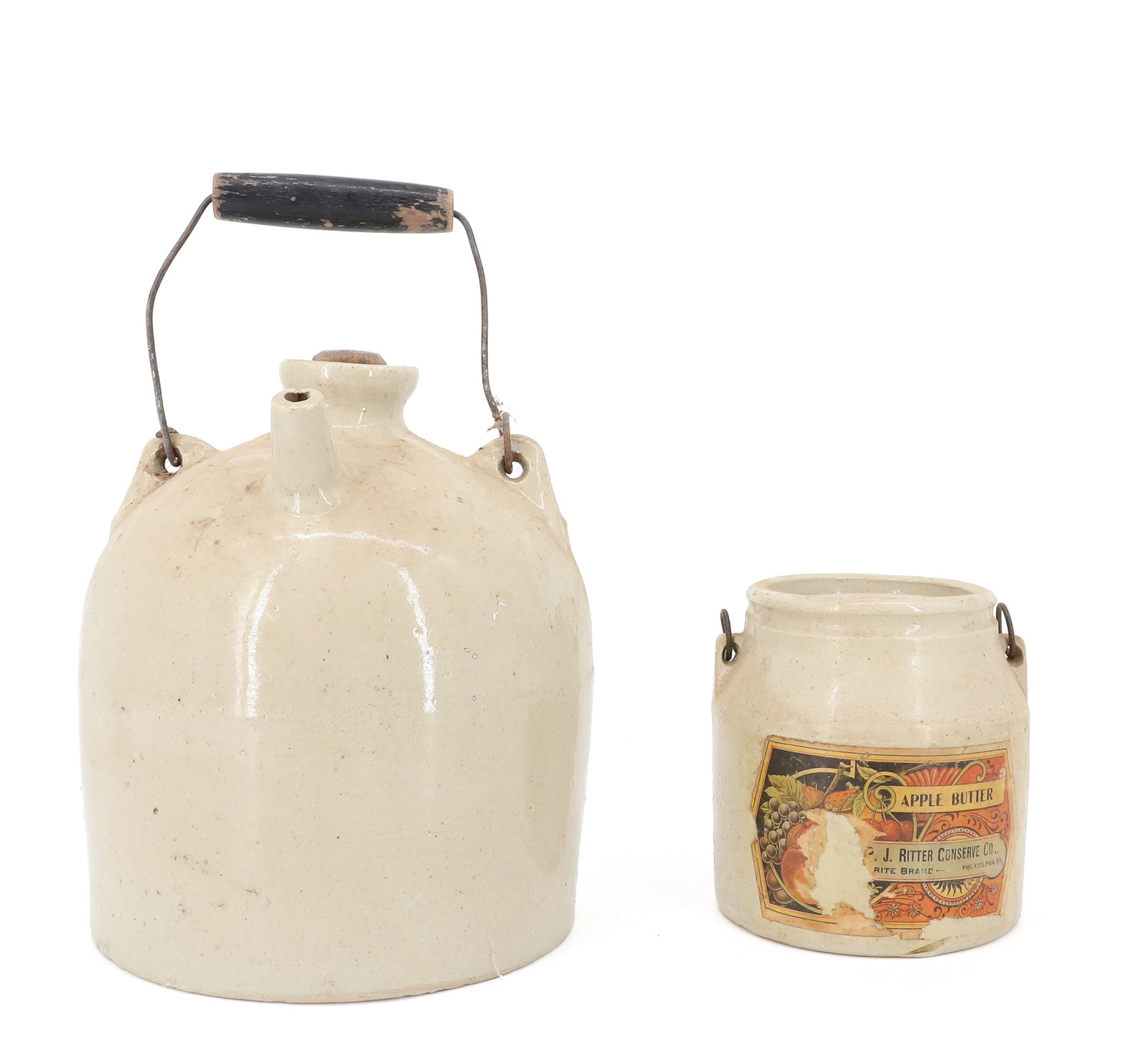 STONEWARE APPLE BUTTER CROCK AND JUG (1 of 8)