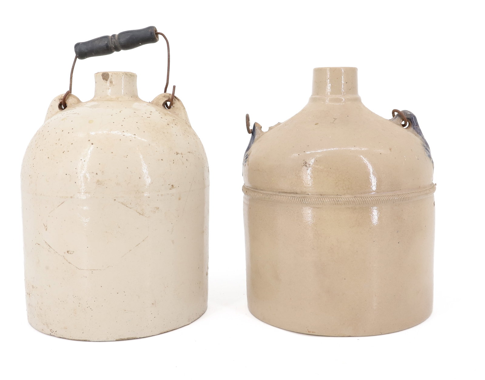 (2) BAIL HANDLE STONEWARE JUGS (1 of 6)