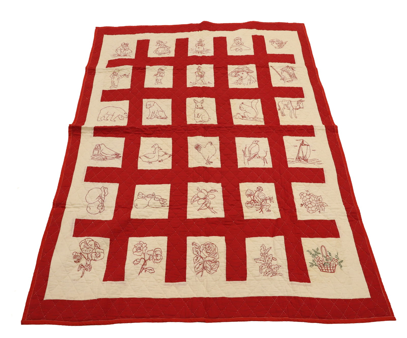HANDMADE VINTAGE REDWORK QUILT (1 of 5)