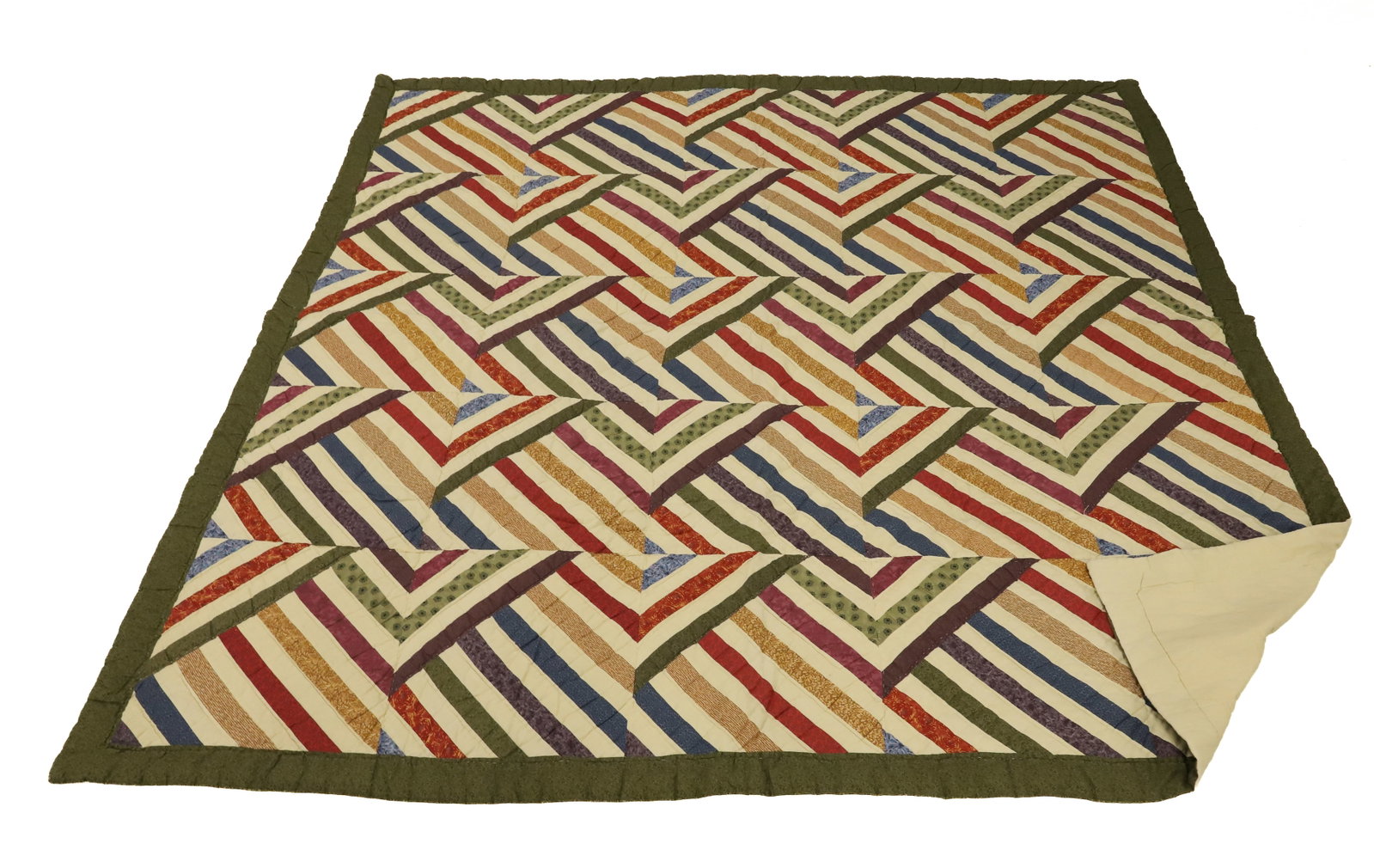 VINTAGE HANDMADE QUILT: VARIOUS COLORS AND FABRICS PRINTS. 80" X 80". HAND STITCHING. PLEASE READ CAREFULLY - ITEMS MUST BE PAID FOR THROUGH LIVE AUCTIONEERS OR WITH CASH OR CHECK IN PERSON - Terms for Purchasing and Shippin