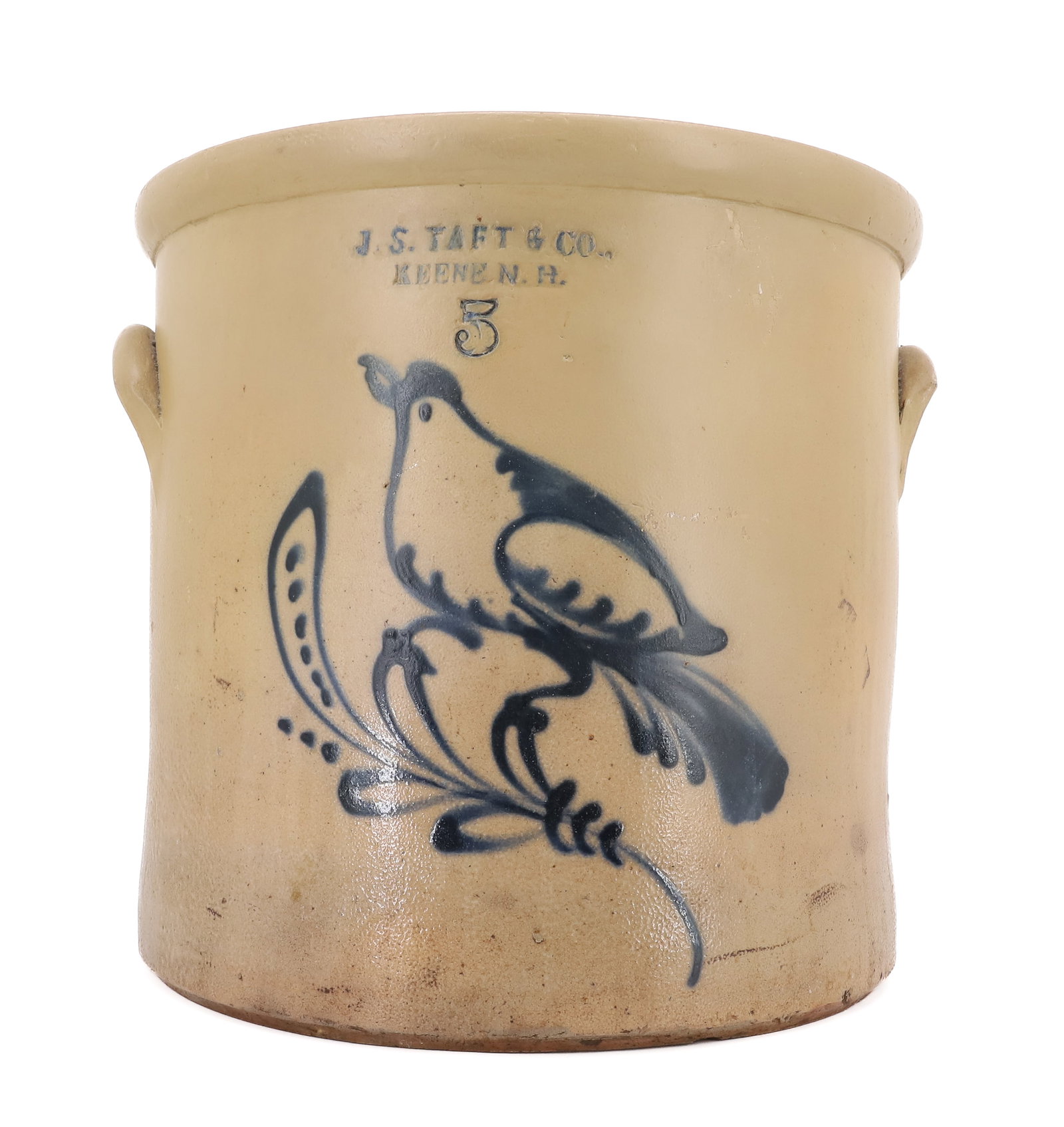 FIVE-GALLON BLUE DECORATED "KEENE, N.H." CROCK (1 of 6)