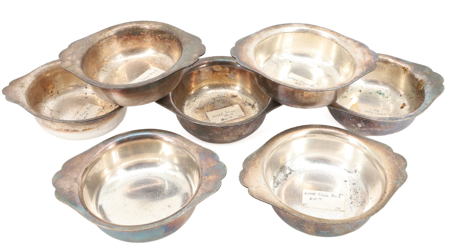 (7) NEW HAVEN RAILROAD AU GRATIN BOWLS: SILVERPLATE 6 3/4" D. ALL MRKD. ON BOTTOMS. PLEASE READ CAREFULLY - ITEMS MUST BE PAID FOR THROUGH LIVE AUCTIONEERS OR WITH CASH OR CHECK IN PERSON - Terms for Purchasing and Shipping of Auction