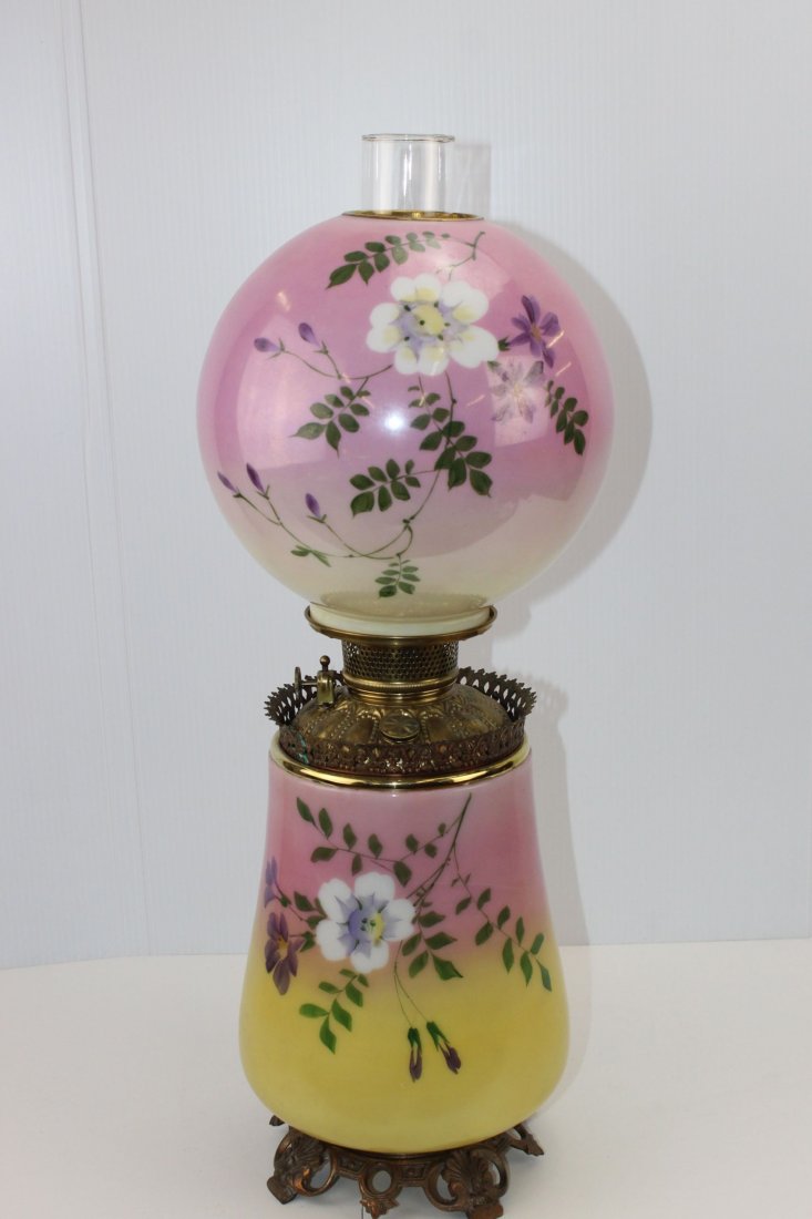 GONE WITH THE WIND OIL LIGHT: HAND PAINTED FLORAL DESIGN WITH ROYAL BURNER 24"