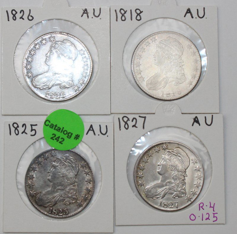 LOT OF CAPPED BUST HALVES: 1818 - 1825 - 1826 - 1827
