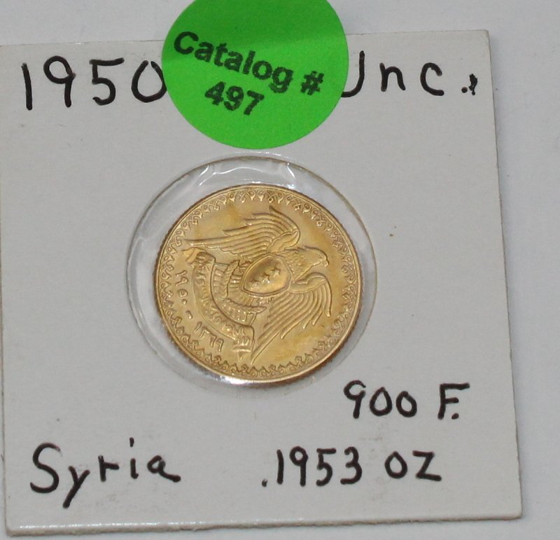 1950 SYRIA GOLD: .1953 OZ .900F GOLD COIN
