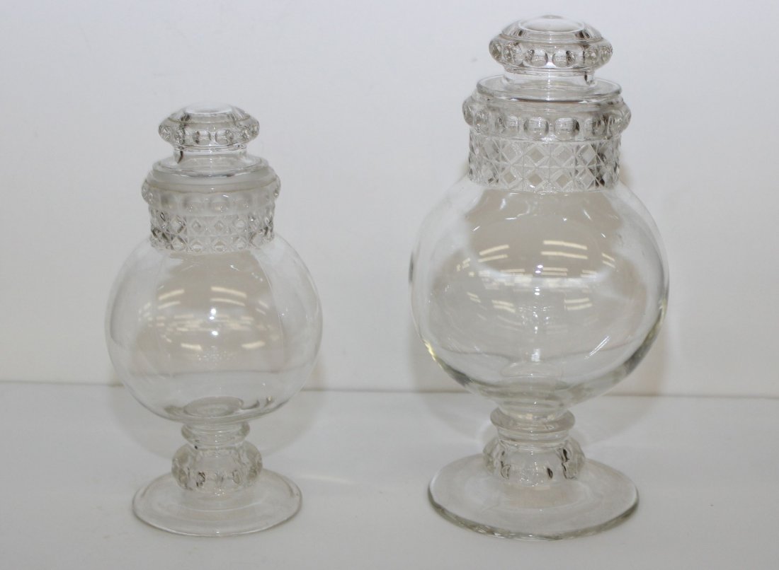 PR. APOTHECARY JARS: CLEAR MOLDED GLASS 11 1/2" - 9 3/4"