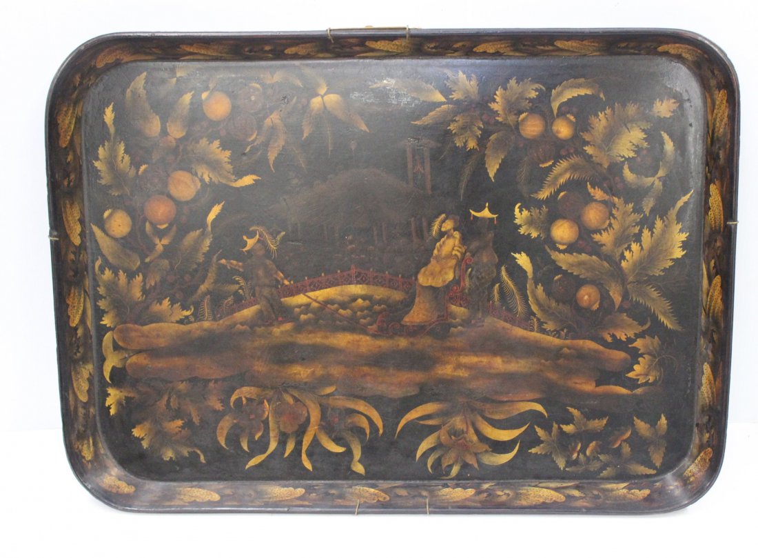 LARGE PAPER MACHE TRAY: ASAIN MOTIFF 32"X23"