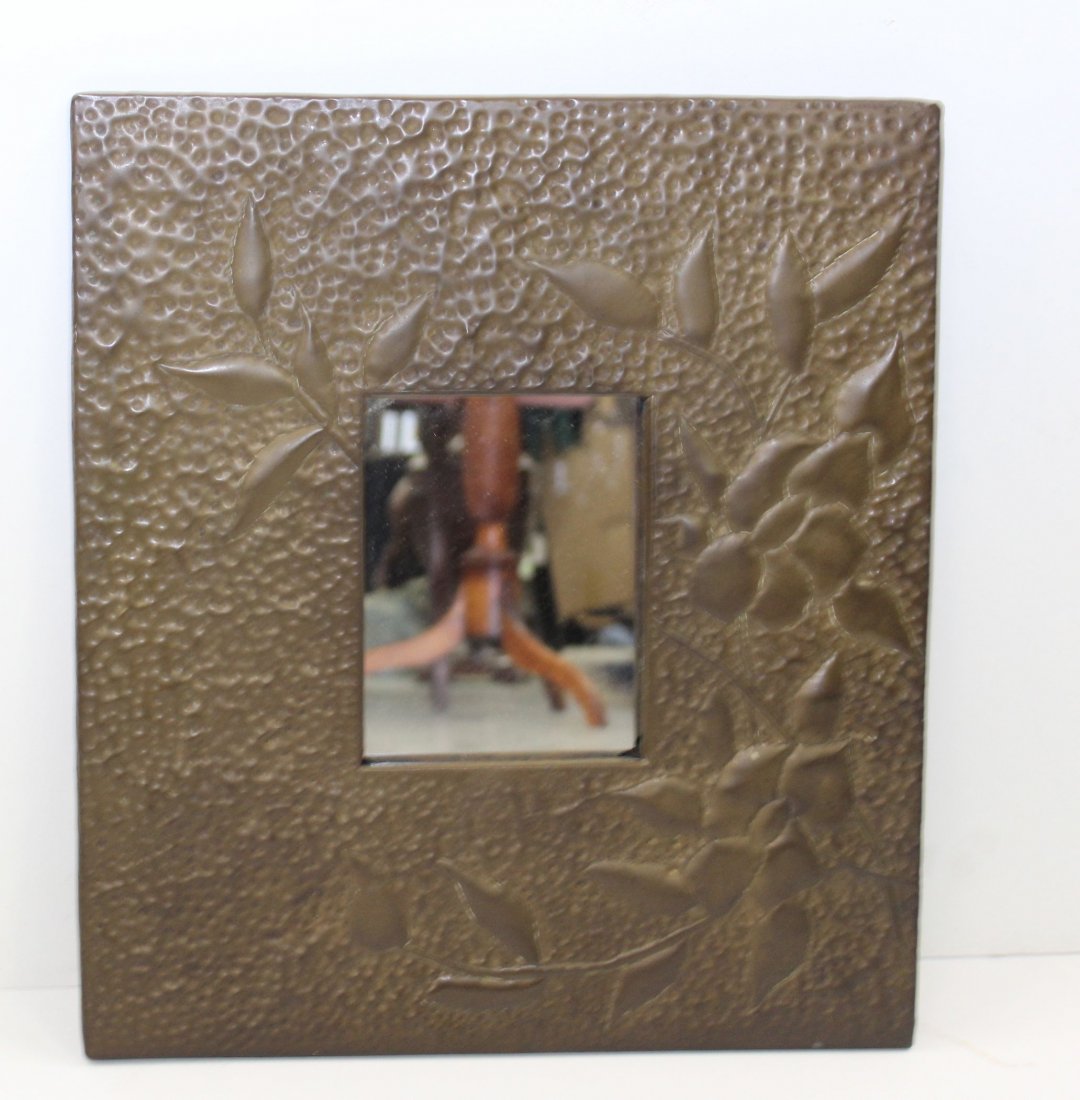 COPPER FRAMED MIRROR: ARTS AND CRAFT STYLE WITH HAND HAMMERED FRAME 14 3/4" X 16 3/4"