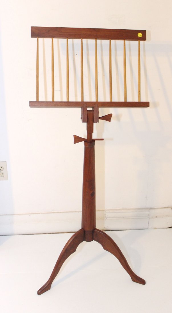 MUSIC STAND: MUSIC STAND POSSIBLY BY PHIL POWELL, OR SOMEONE LIVING NEAR NAKASHIMA - PURCHASED IN 1970'S IN NEW HOPE PA 42 1/2" SMALLEST - ADJUSTABLE TO 62"