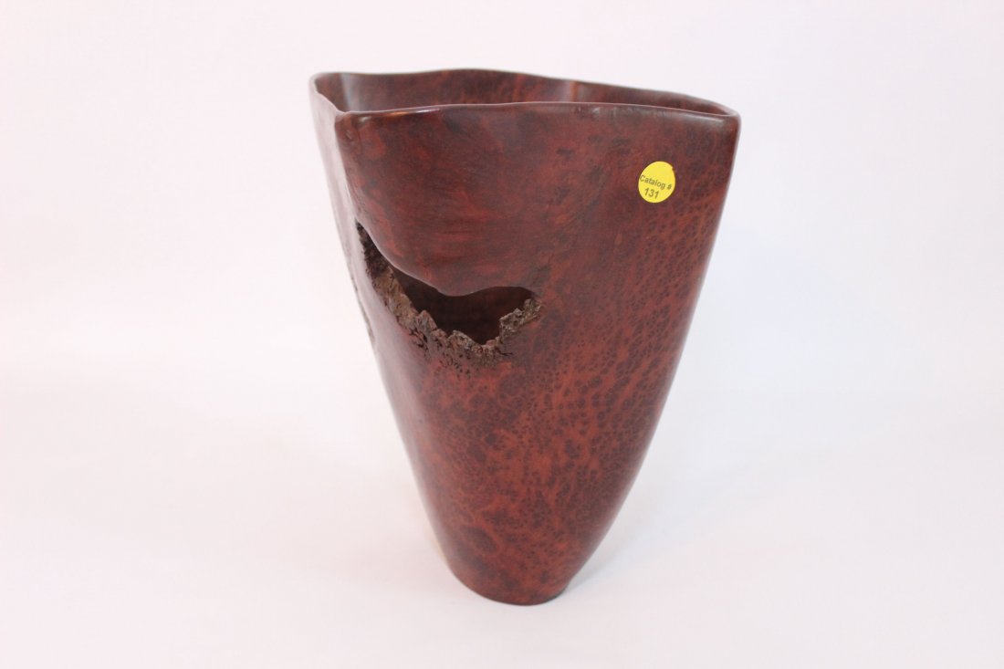 BURL WOOD VASE: BURL WOOD VASE BY BOB WOMACK - MADE FROM REDWOOD LACE BURL 11"