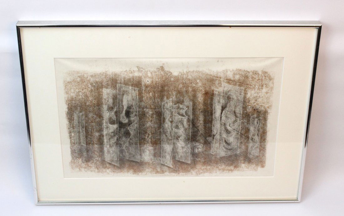 HARRY BERTOIA MONOTYPE: HARRY BERTOIA MONOTYPE UNTITLED - GIVEN TO MARY LOU AND JACK SAVITT TO BE SOLD IN CAMELOT ART GALLERY - LATER PURCHASED BY GALLERY 18 1/2" X 11"