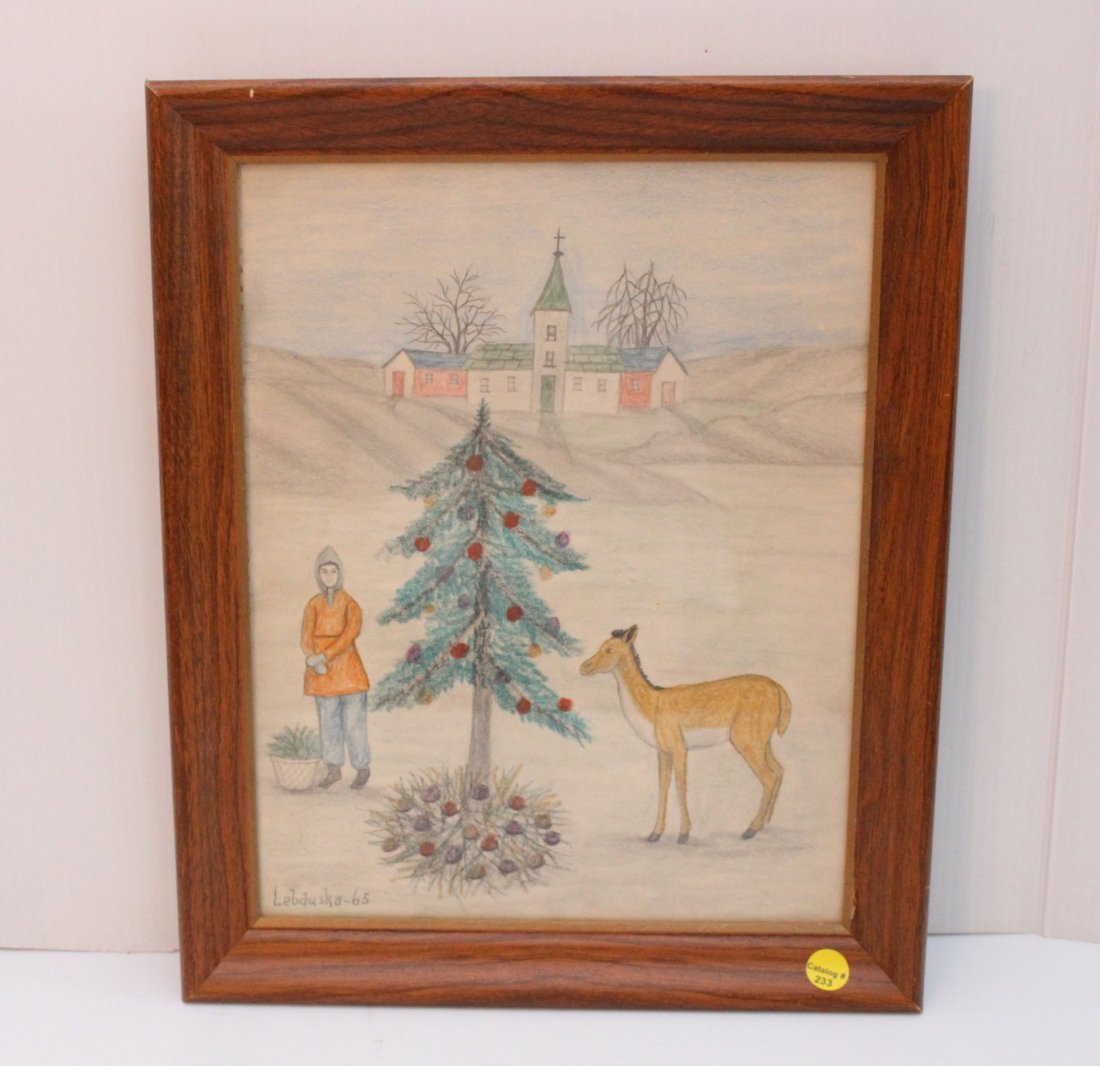 LAWRENCE A. LEBDUSKA: PENCIL AND CRAYON SIGNED AND DATED LOWER LEFT 1965 "CHRISTMAS"11"X14"