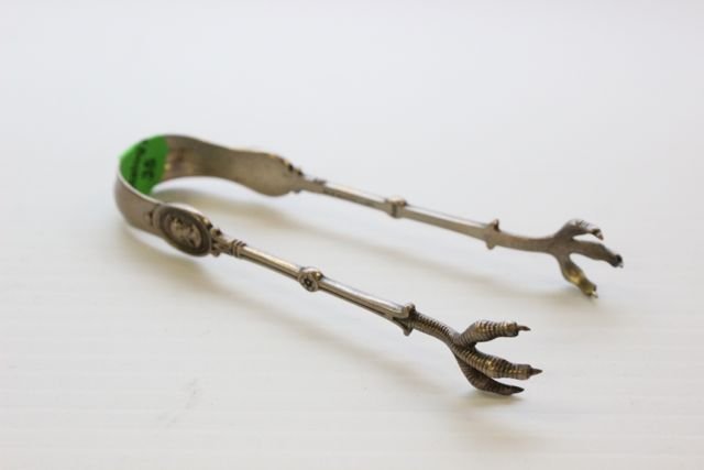 BALL AND BLACK ICE TONGS: BALL AND BLACK ICE TONGS STERLING SILVER ICE TONGS BY BALL AND BLACK WITH CLAW ENDS - .90 OZT 5"