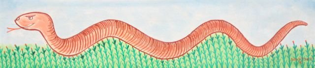 JACK SAVITSKY "SNAKE": OIL ON BOARD - SIGNED AND DATE 75 LOWER RIGHT - PART OF THE SAVITT COLLECTION 26" X 6"