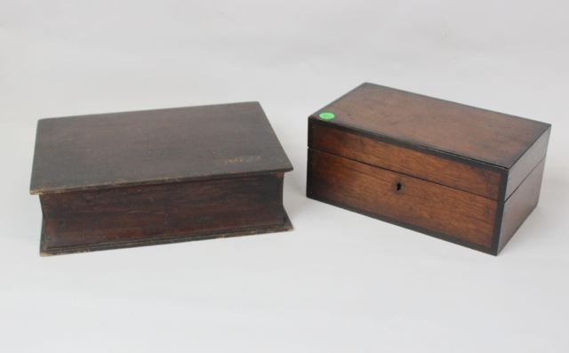 PR. BOXES: BOOK BOX AND LIFT LID STORAGE BOX - FAUX BOOK WITH SEWING MATERIALS 12 1/4" X 9" - 10 1/2" X 6"