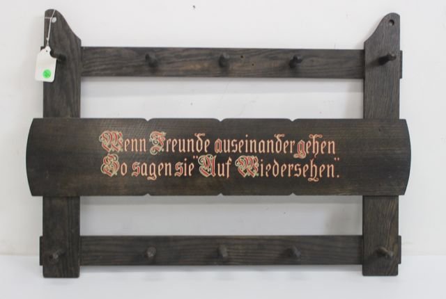 GERMAN HAT RACK: WITH GERMAN WRITING 32"X18 1/2"