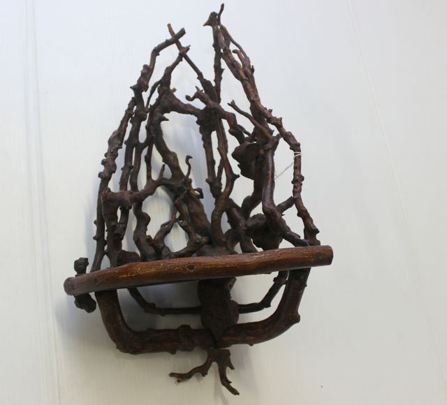 FOLK ART CORNER SHELF: ROOT CONSTRUCTION- UNUSUAL FORM19"X12"