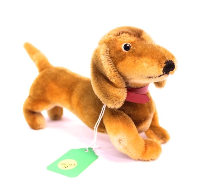 STEIFF DACHSHUND: VINTAGE STEIFF WITH SILVER BUTTON IN EAR 10"