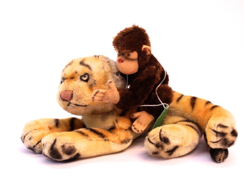 STEIFF LOT: VINTAGE STEIFF TIGER AND MONKEY 9" TIGER - MONKEY 4"