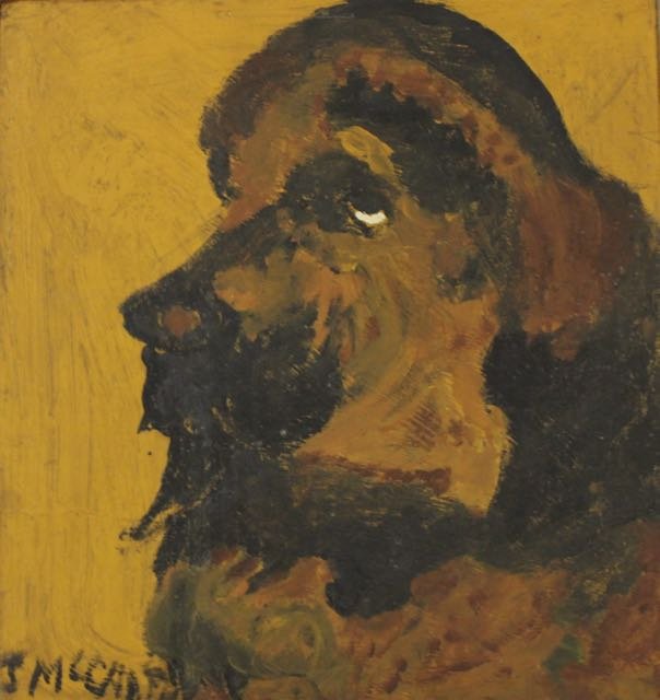 JUSTIN MCCARTHY: OIL ON BOARD, SIGNED LOWER LEFT "DOG". 12.5" X 13.5"