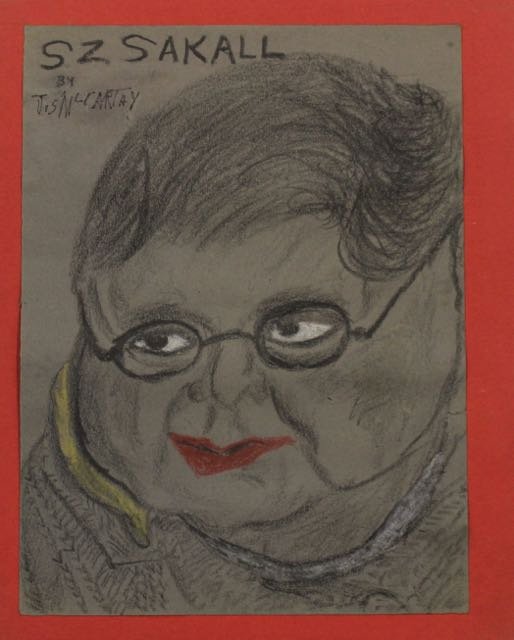 JUSTIN MCCARTHY: HAND COLORED DRAWING S.Z. SAKALL BY JUSTIN MCCARTHY. 12" X 9"