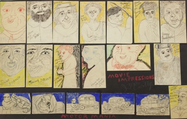 JUSTIN MCCARTHY: MOVIE IMPRESSIONS HAND DONE COLLAGE OF DRAWINGS HAND COLORED. 22" X 14"
